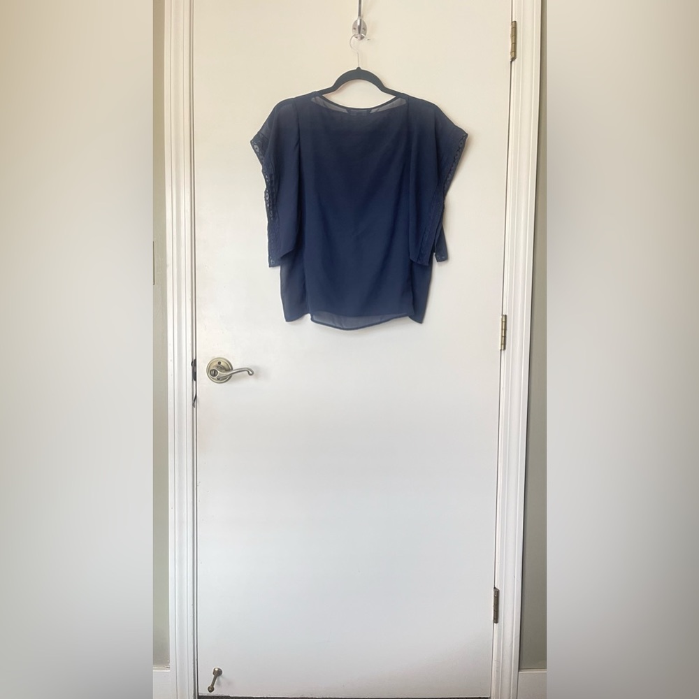 Navy Blue Embroidered Banana Republic Sheer Top - Picture 2 of 8